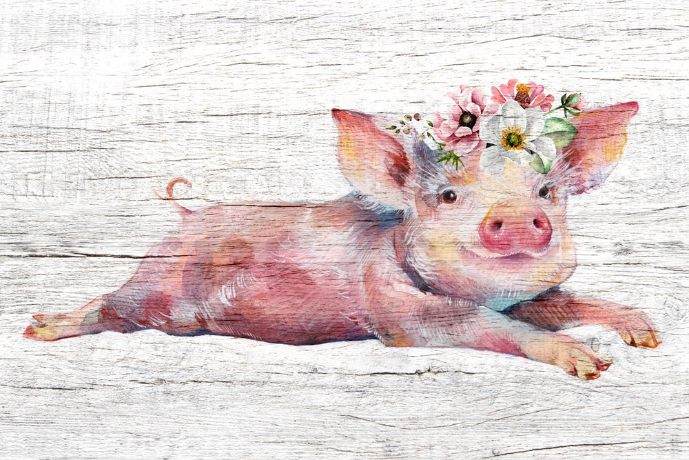Wooden Floral Pig