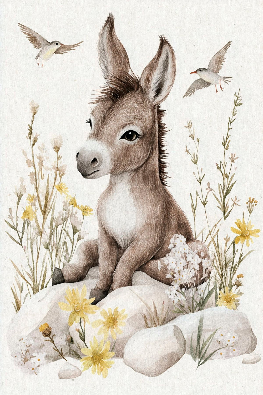 Newborn Donkey With Birds