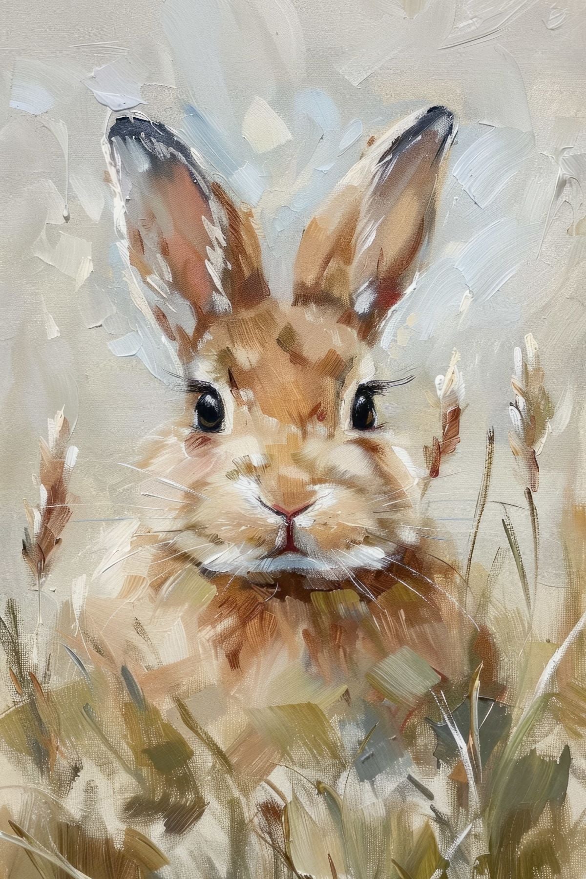 Rabbit Portrait in a Wheat Field Painting