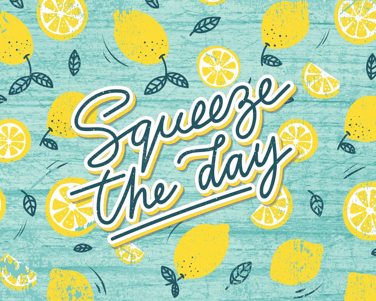 Squeeze The Day Lemon Pattern Typography