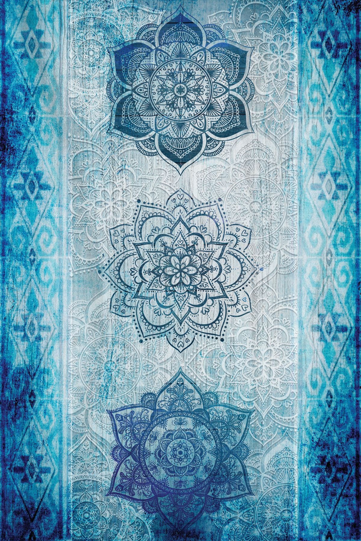 Blue Floral Mapuche Symbols