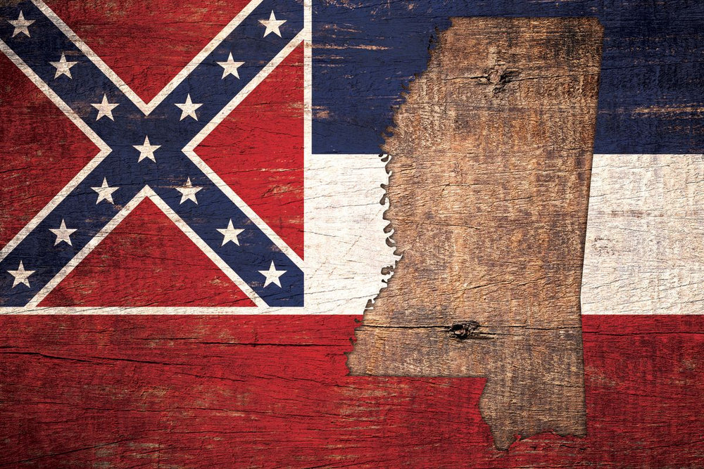 State Map Over Mississippi Flag
