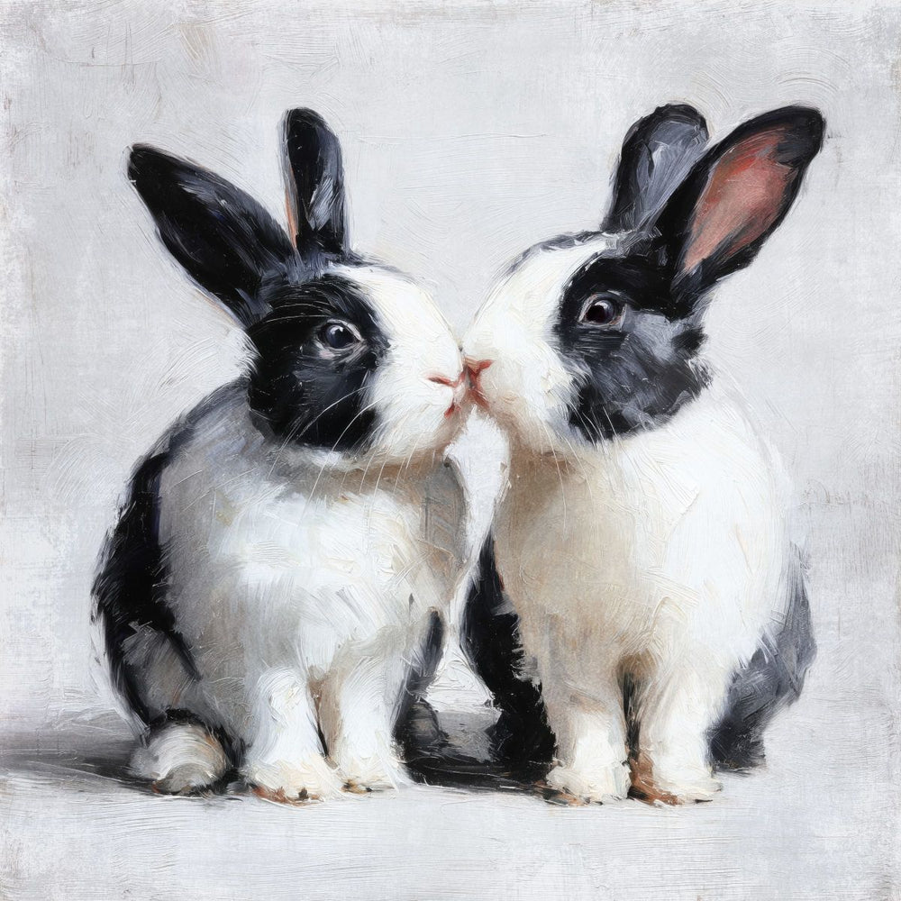 Two Black and White Rabbits Kissing Painting