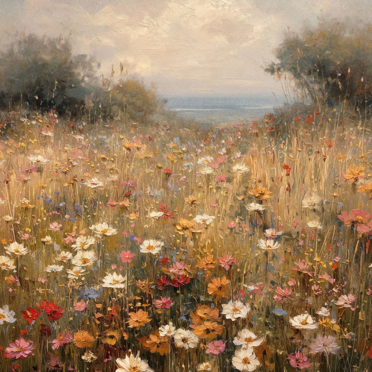Textured Wildflower Field Toward the Horizon