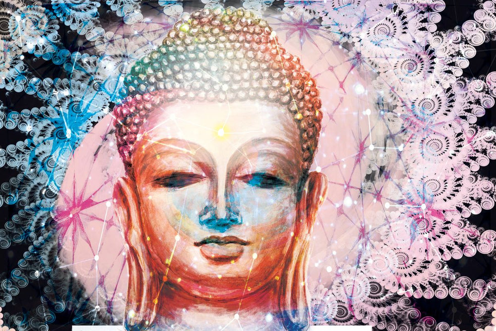 Indigo Floral Buddha Face