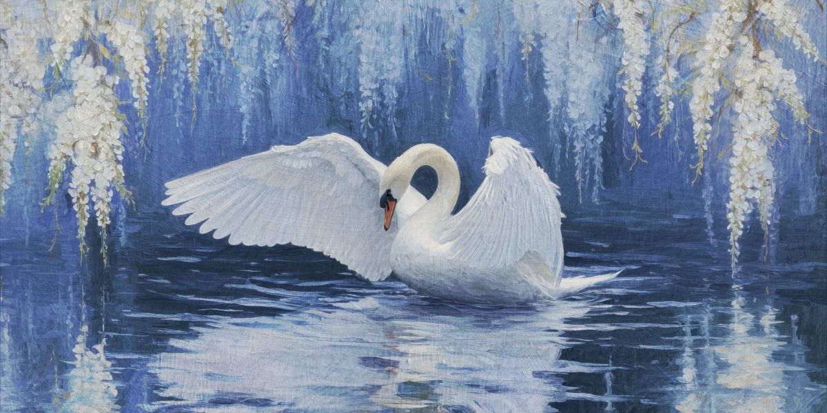 Floating Swan On Water