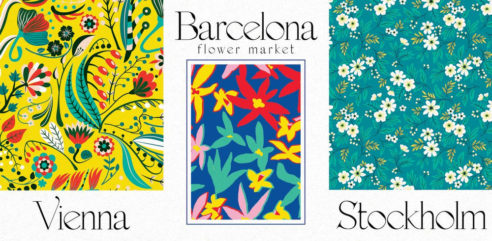 Vienna Barcelona Stockholm Flower Market Posters