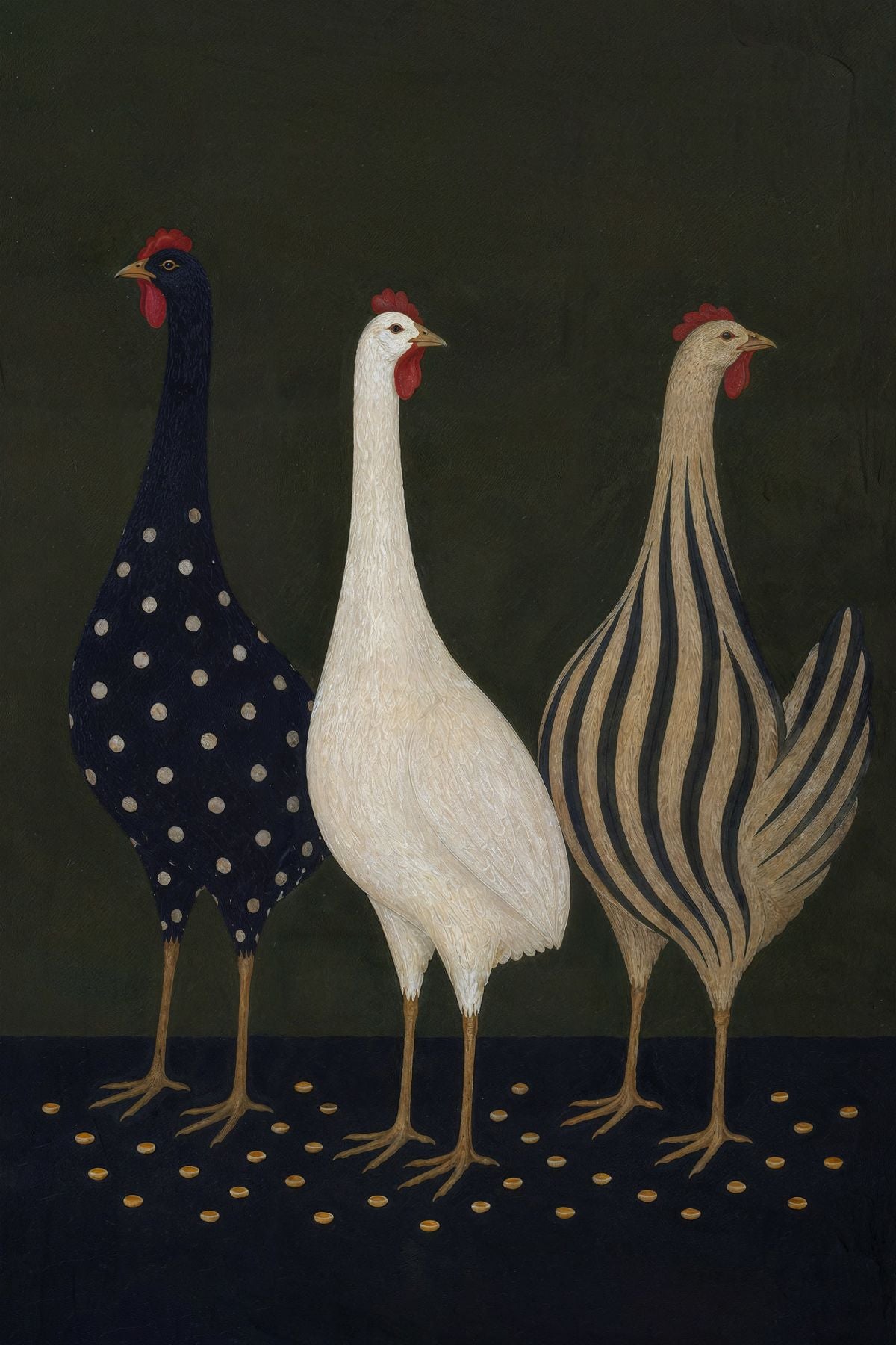 Trio of Stylized Patterned Chickens