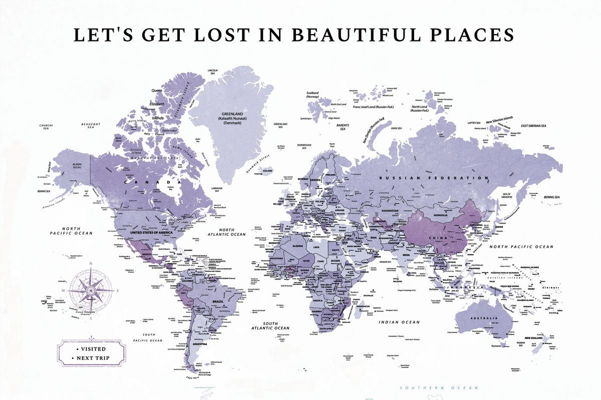 Beautiful Places II Push Pin World Map