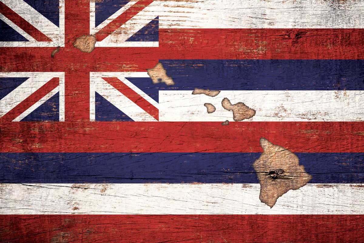 State Map Over Hawaii Flag