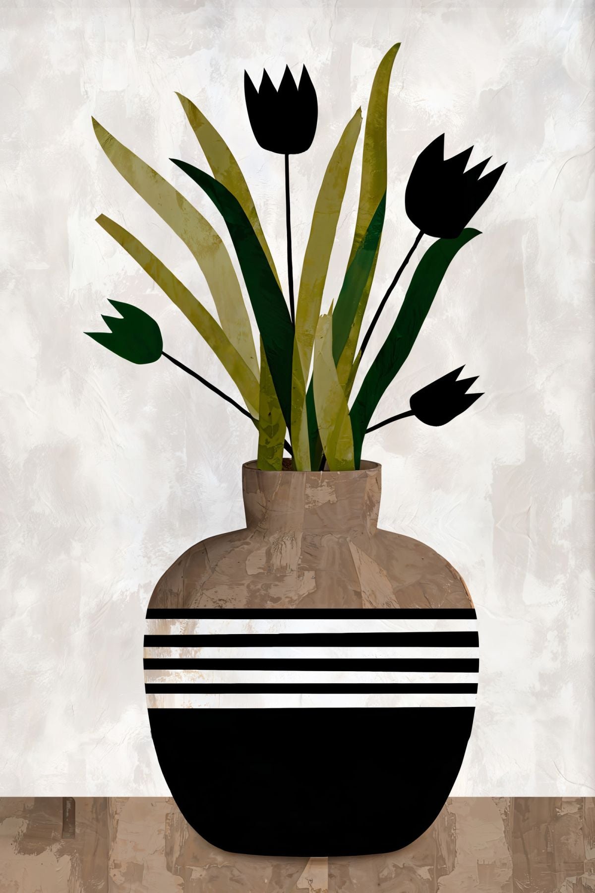 Minimalist Tulips in Striped Vase