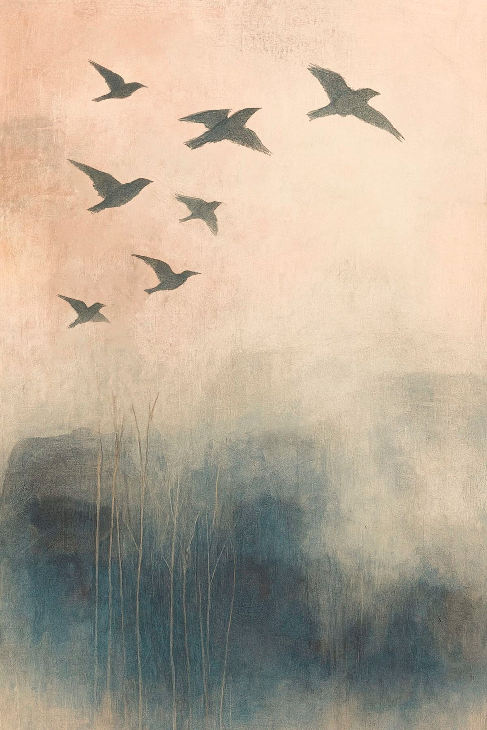 Birds Flying Through The Mist