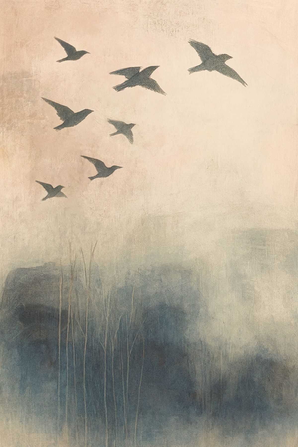 Birds Flying Through The Mist