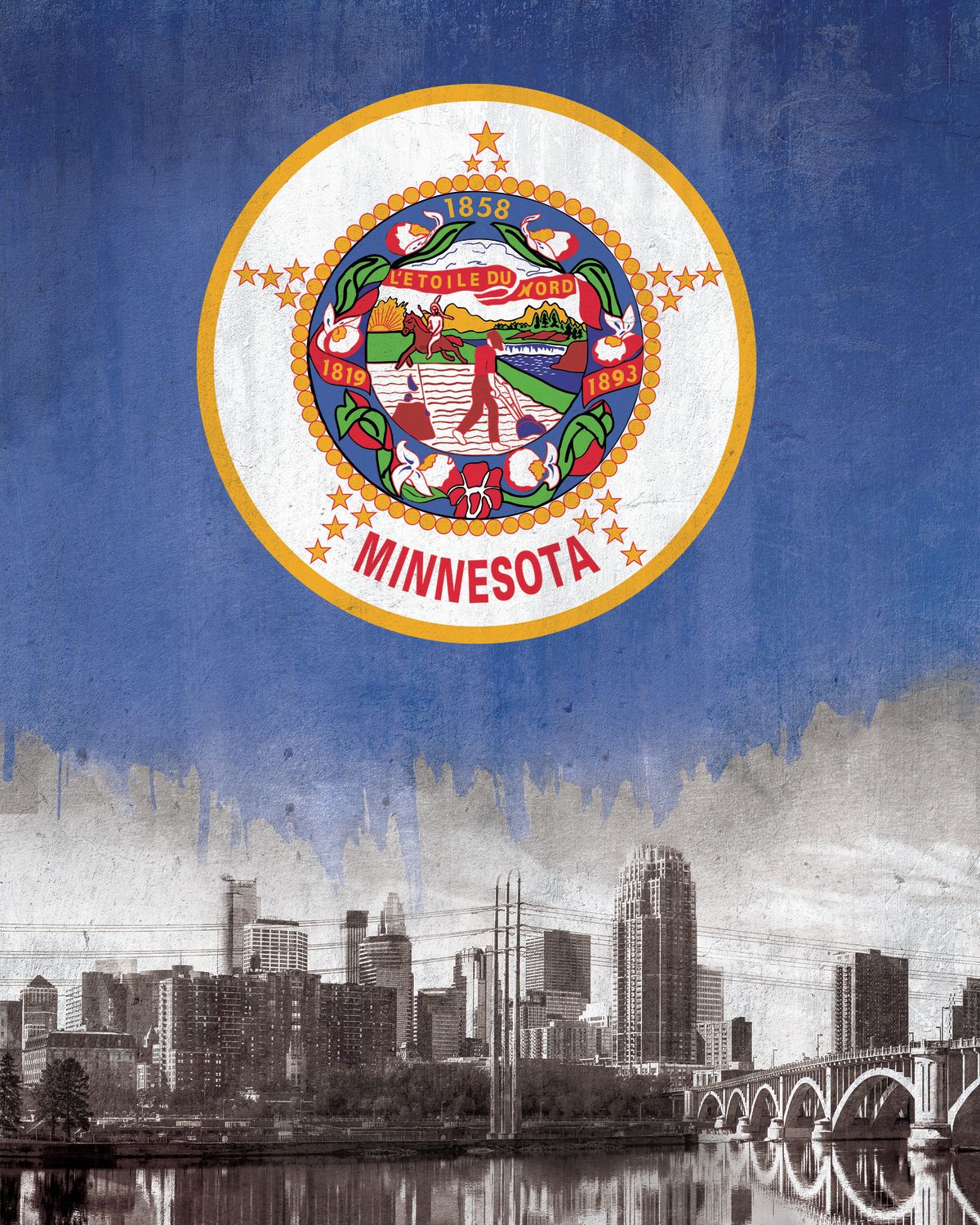 Minnesota Flag Over Cityscape