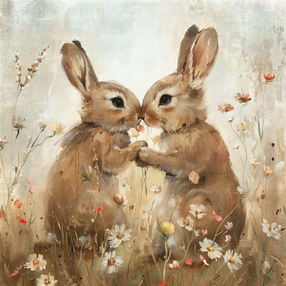 Rabbit Pair in Wildflowers
