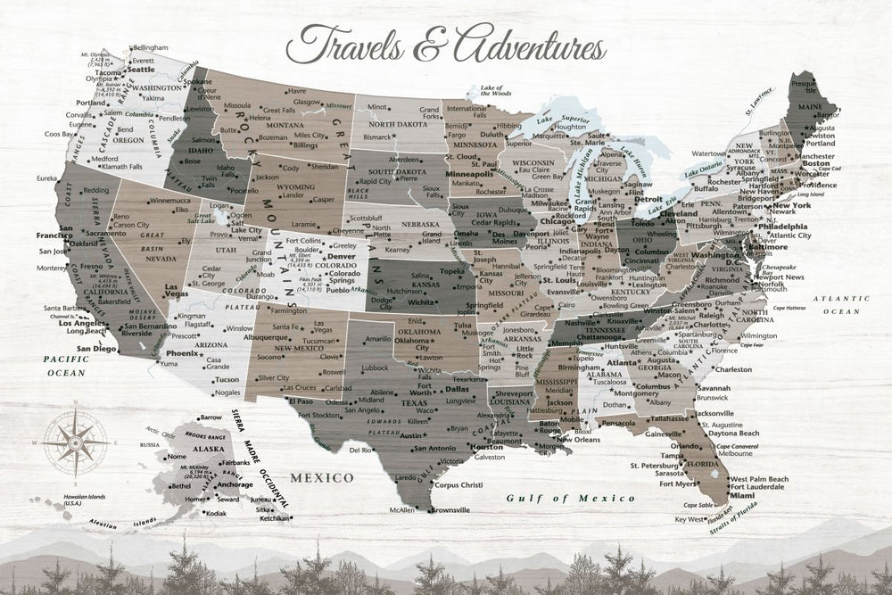 Travels And Adventures II Push Pin USA Map