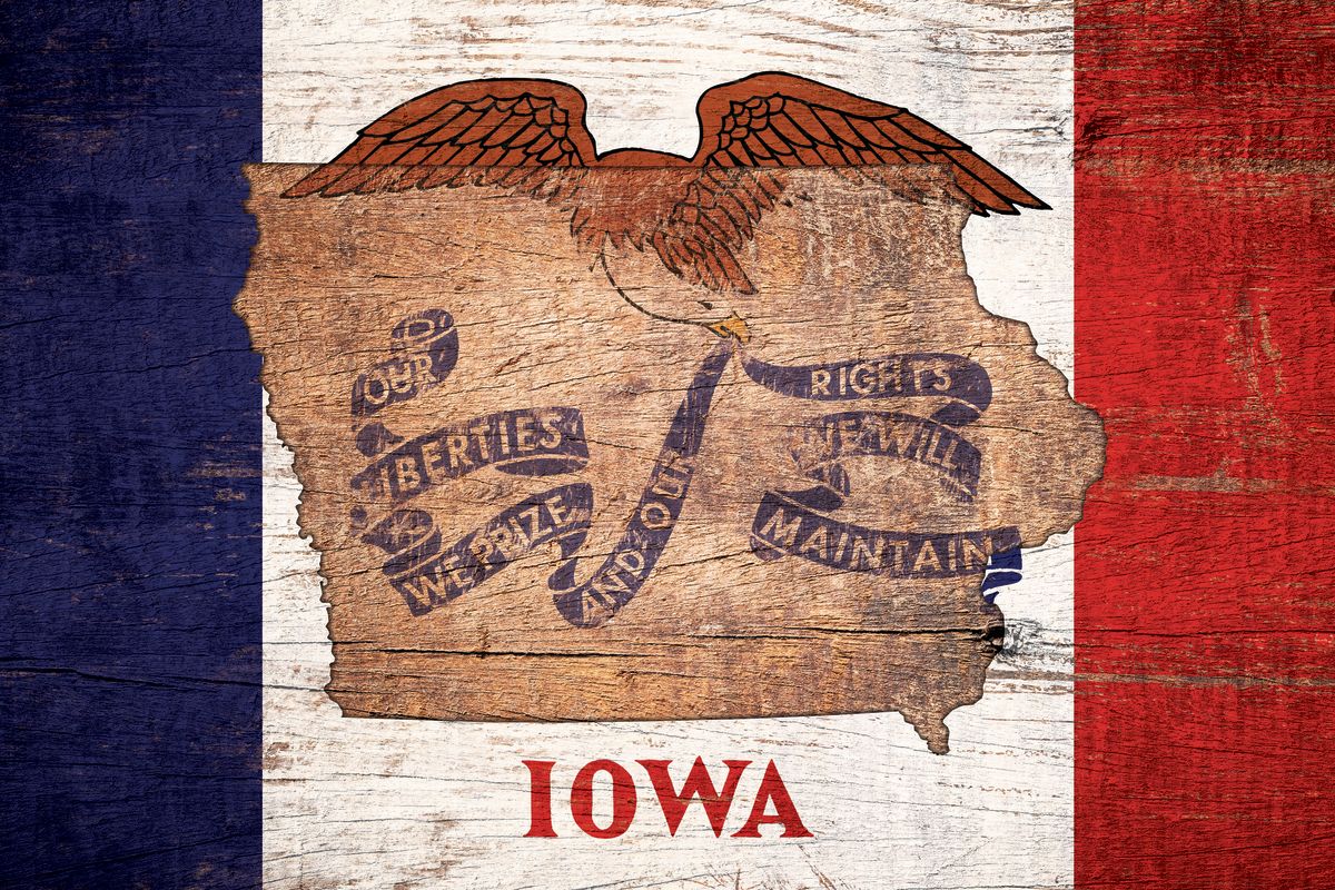 State Map Over Iowa Flag