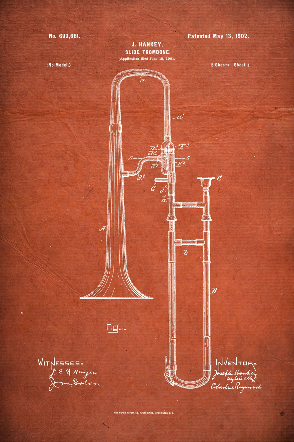 Slide Trombone Orange Patent