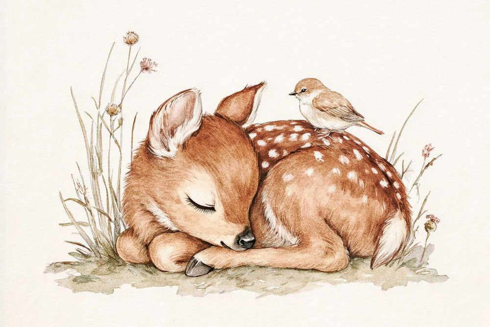 Sleeping Fawn with Songbird