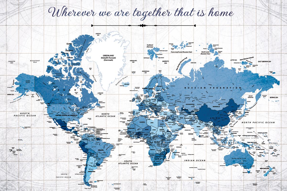 Wherever We Are III Push Pin World Map