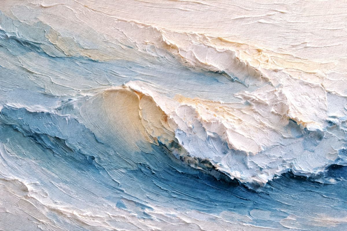 Crashing Ocean Wave Textured Impasto Painting