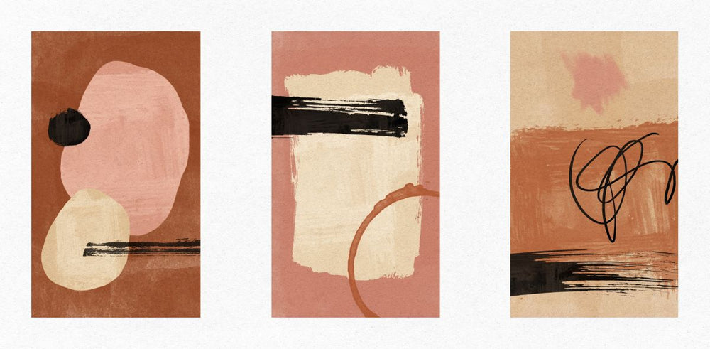 Modern Terracotta Abstract Triptych