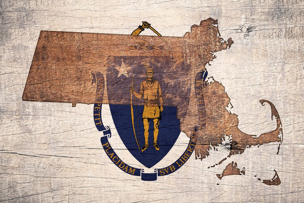 State Map Over Massachusetts Flag