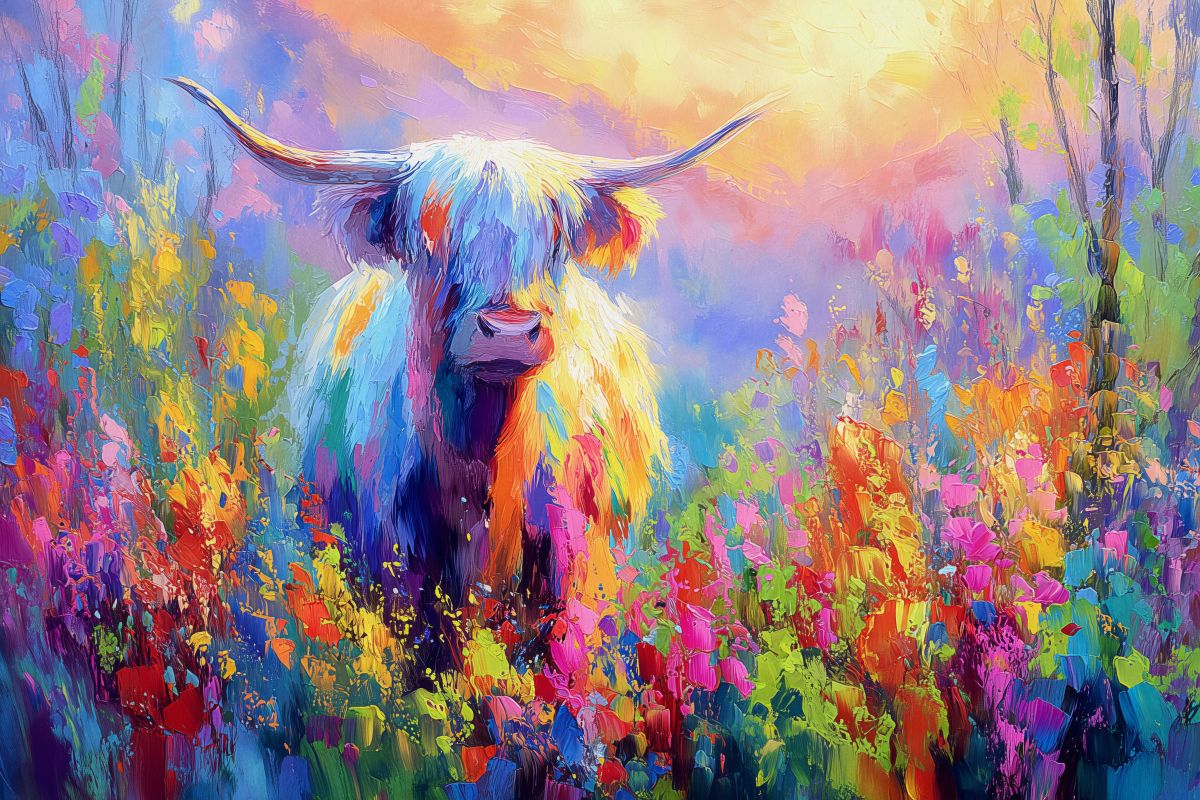 Highland Cow Among The Wildflowers