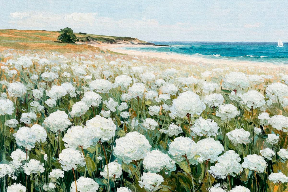 White Hydrangeas by the Coastal Shore