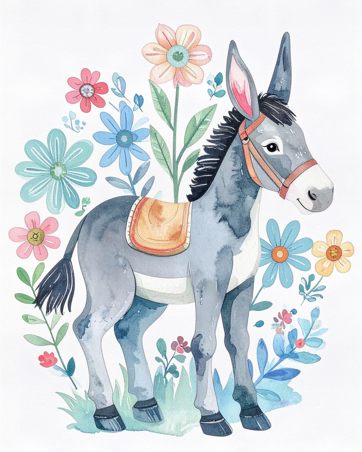 Baby Donkey With Flowers