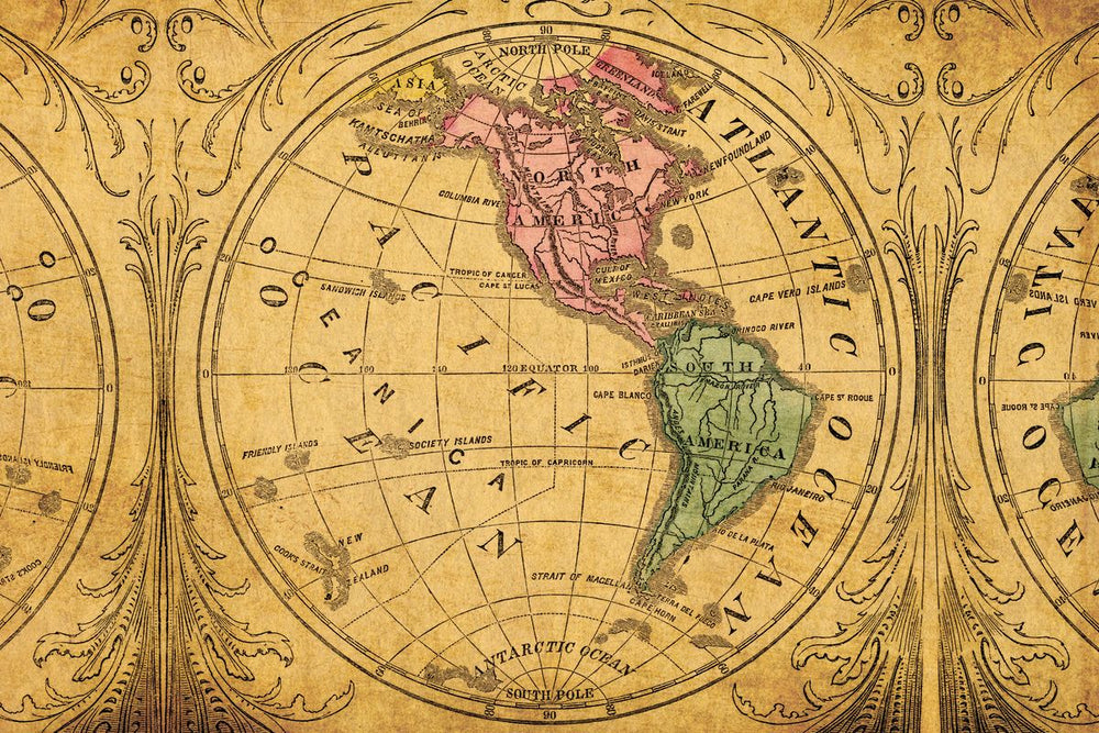 North And South America Vintage Map