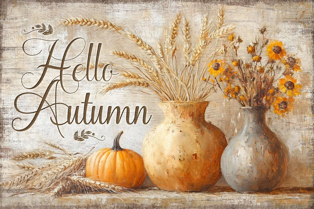 Hello Autumn With Harvest Farm Sign