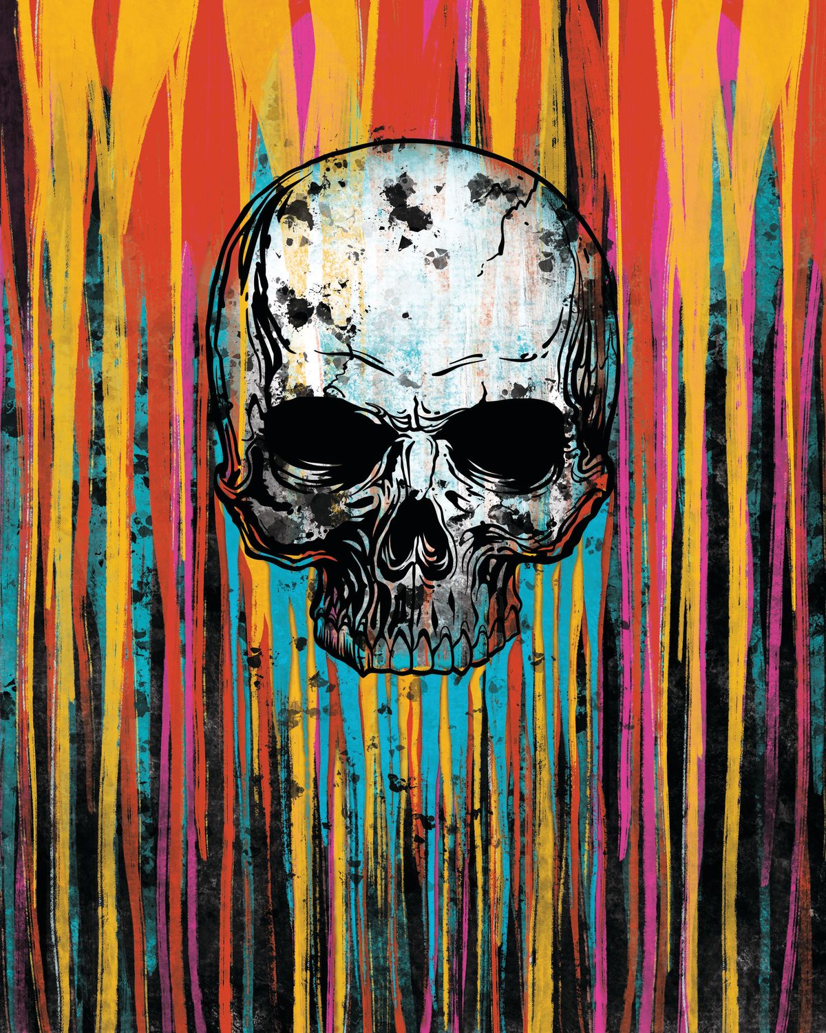 Colorful Skull Paint Drip
