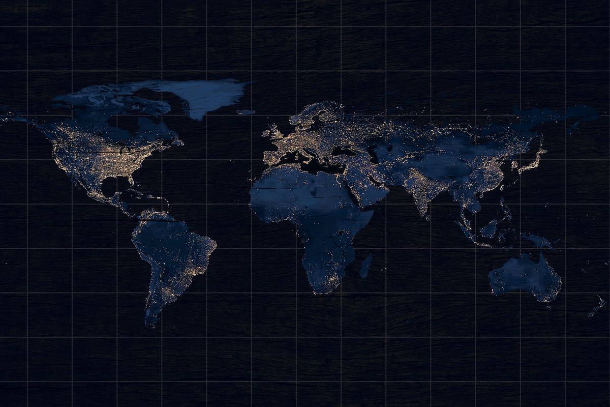 Dark Blue Grid World Map