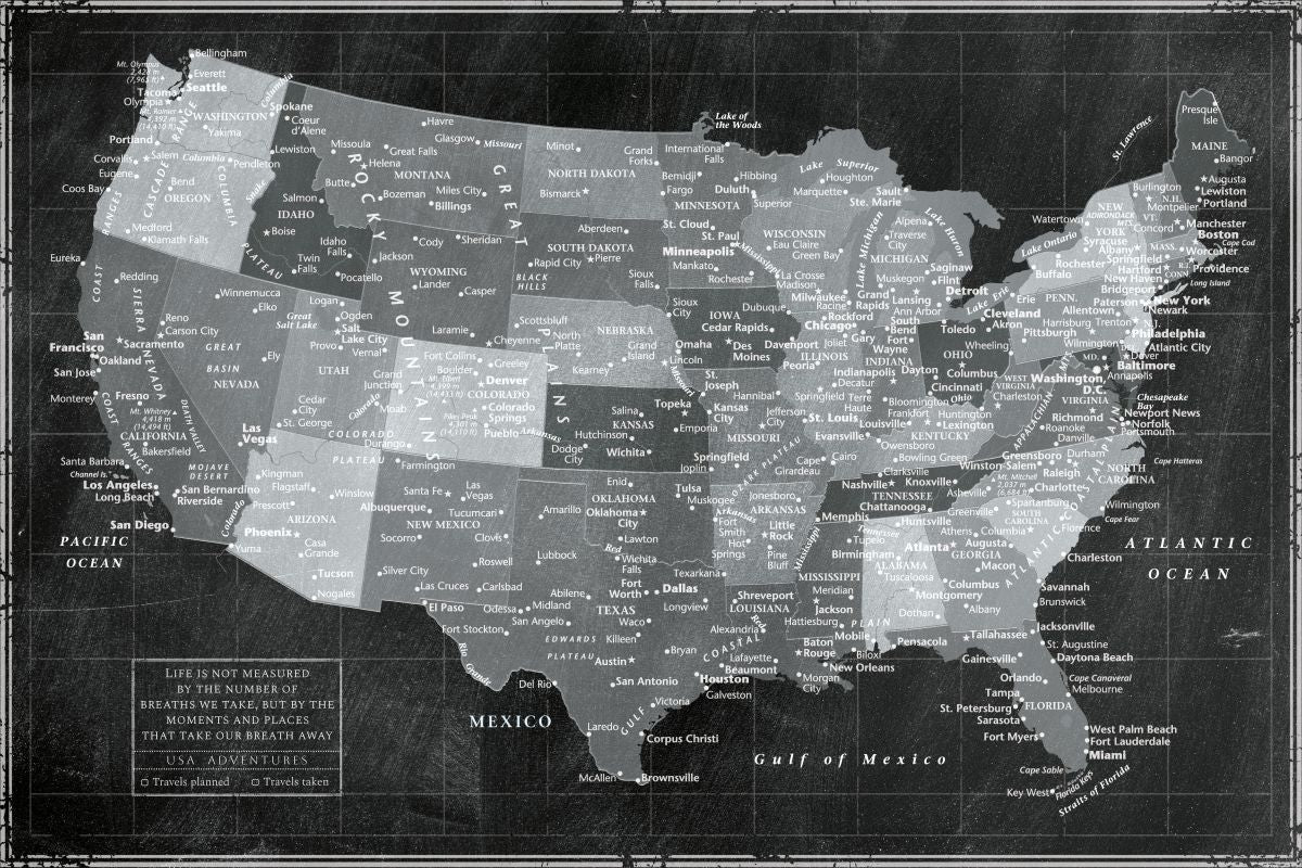 Push Pin USA Map - Monochrome
