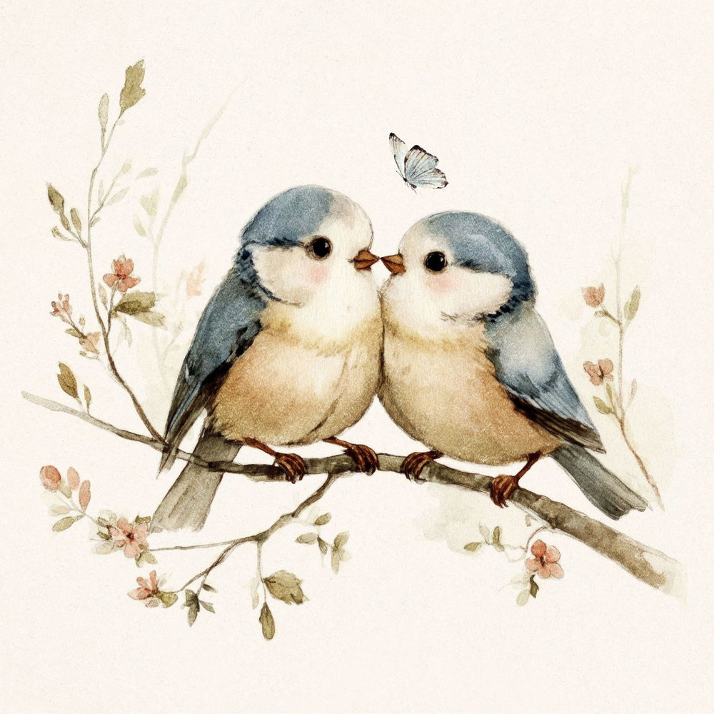 Two Blue Birds on a Blossom Branch