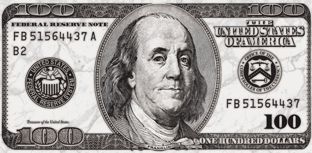 White Marbled Benjamin Dollar Bill