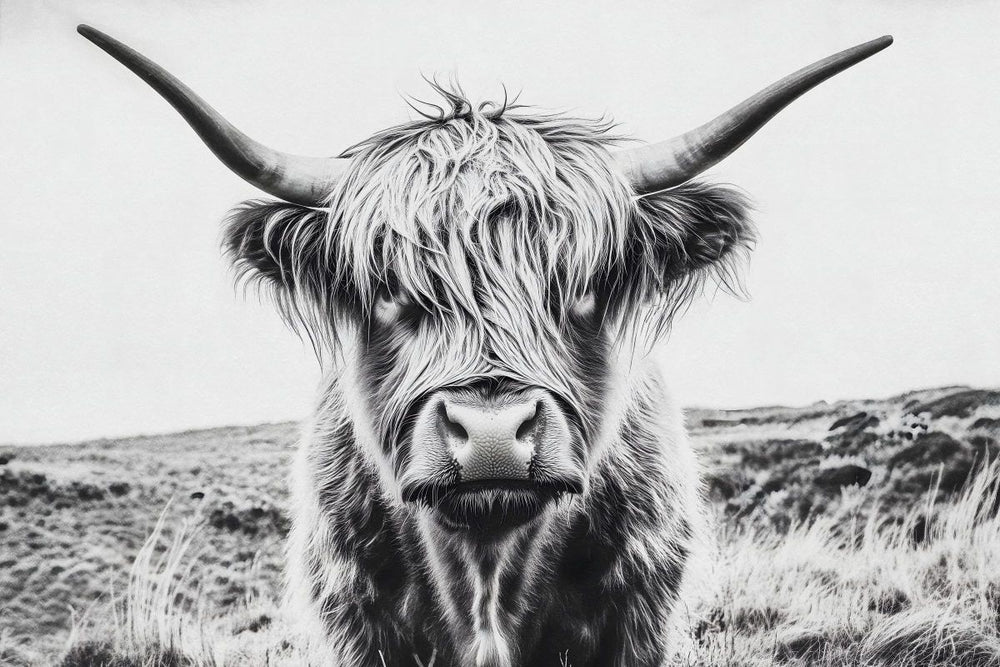 Serious Highland Cow BW