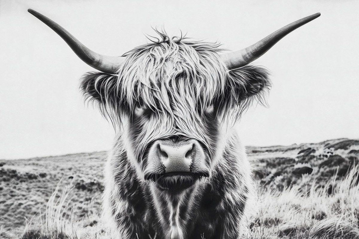 Serious Highland Cow BW