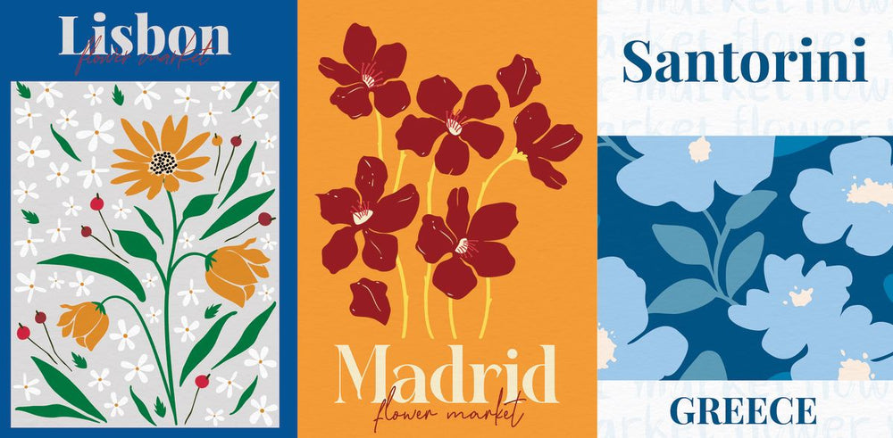 Lisbon Madrid Santorini Flower Market Poster