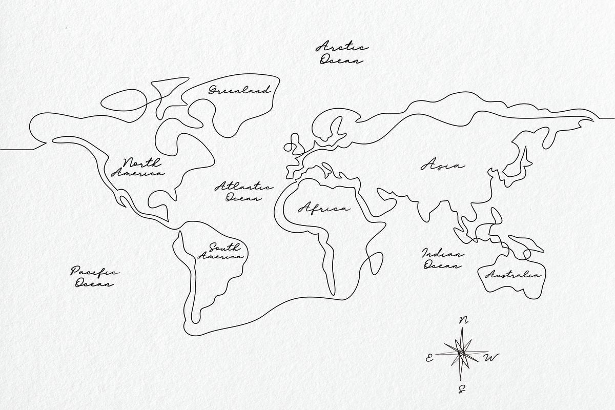 Labeled One Line World Map