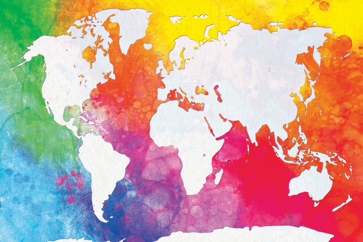 World Map In Rainbow Colors