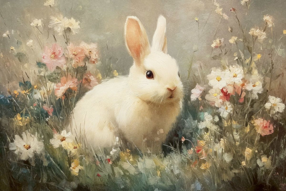 White Rabbit in a Wildflower Meadow