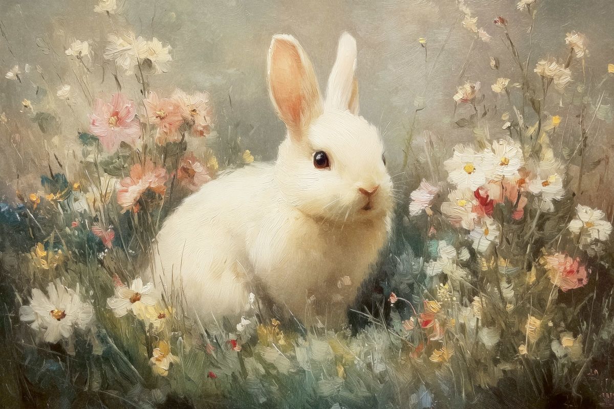 White Rabbit in a Wildflower Meadow
