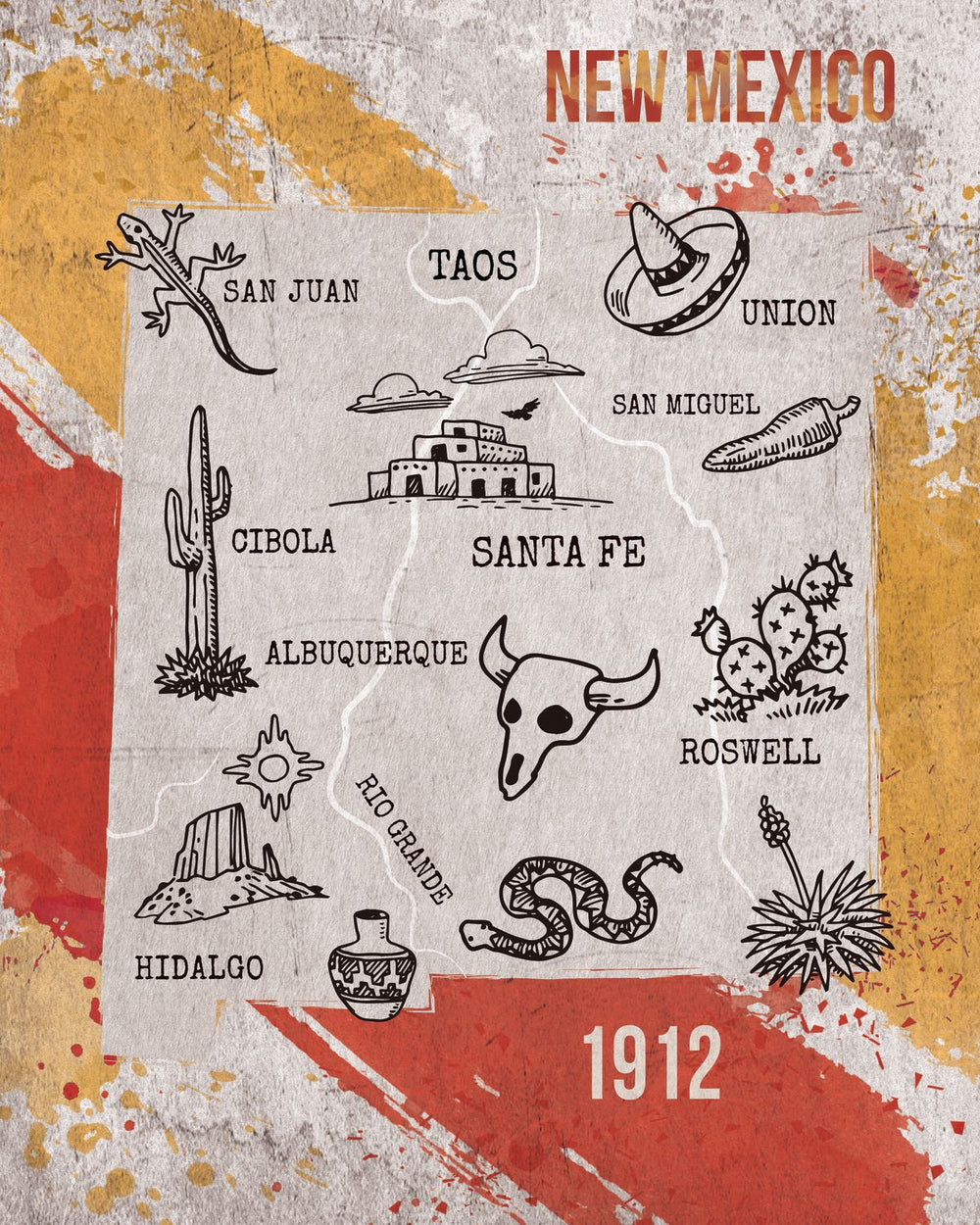 Iconic New Mexico State Map