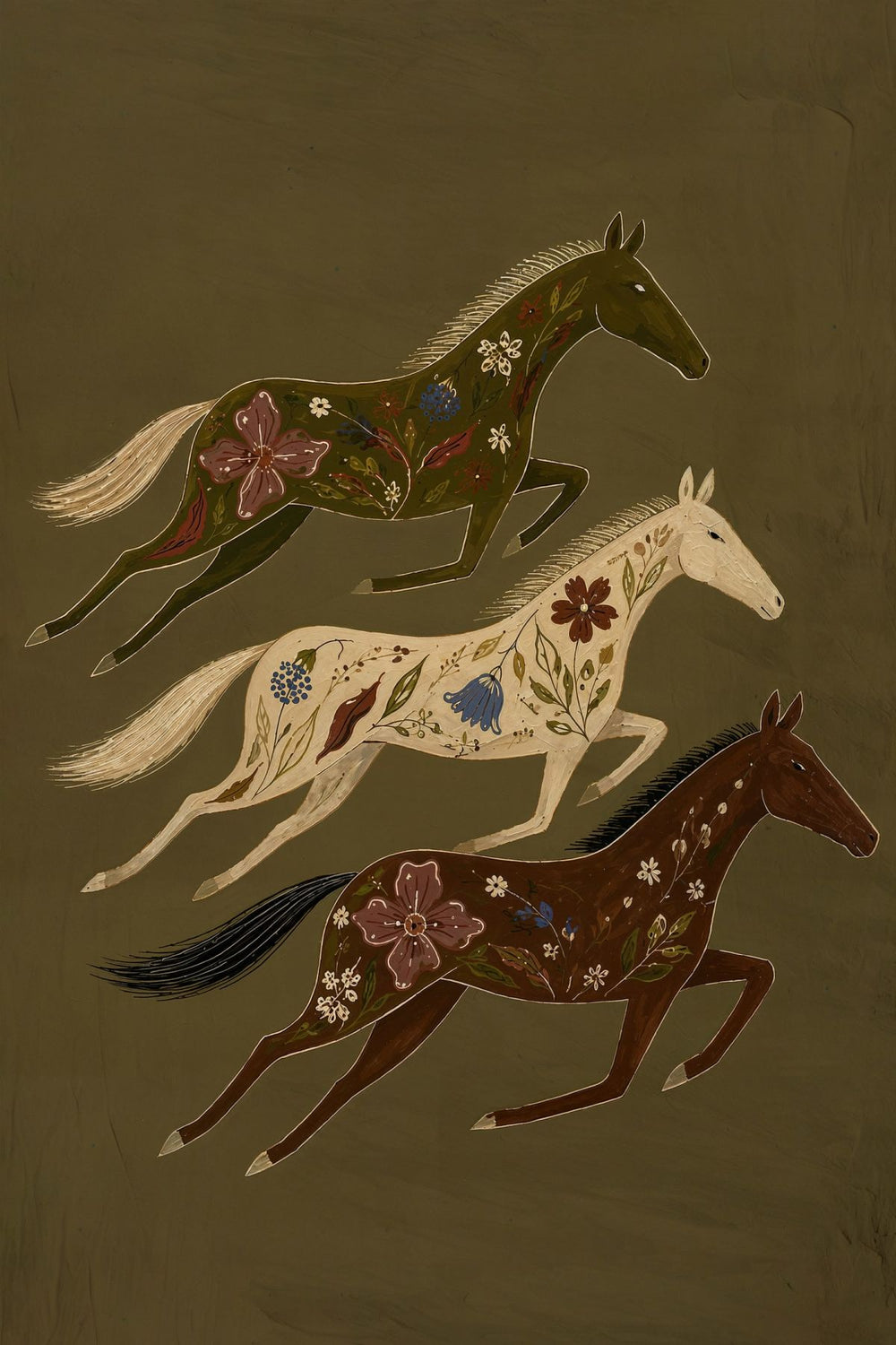 Galloping Floral Horses
