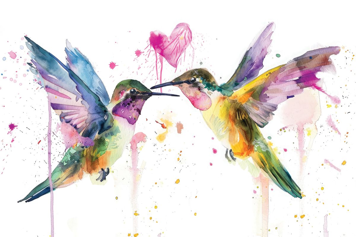Kissing Birds Watercolor Splash